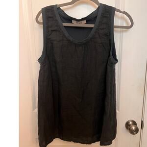 FLAX 100% Linen Tank Top Black M Contrast Trim Lagenlook Boho minimalist coastal